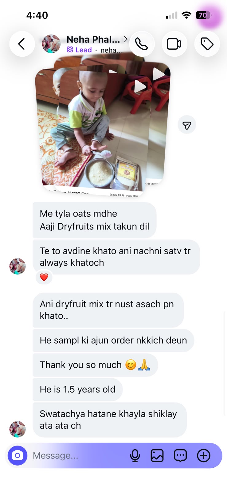 Customer review screenshot from Instagram